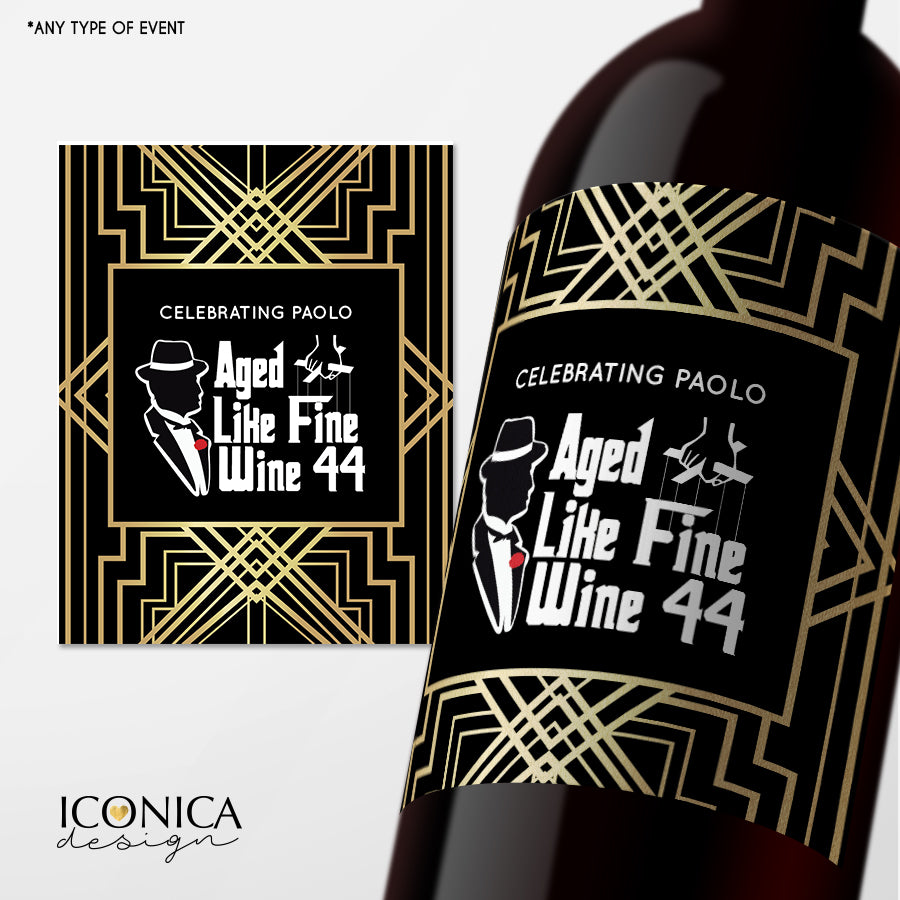 Mens Birthday Wine Labels , Custom Wine Labels Happy Birthday Decorations, Godfather inspired themed Birthday Decor