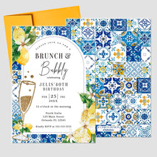 Load image into Gallery viewer, Tuscan Lemon Bridal Shower Invitation,Blue Tile and Lemon Cards,Citrus Lemons Invitations,Country Lemons Invites for Bridal any event