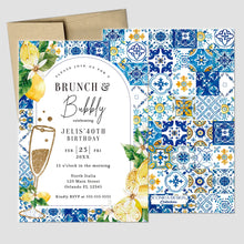 Load image into Gallery viewer, Tuscan Lemon Birthday Invitation,Blue Tile and Lemon Cards,Citrus Lemons Invitations,Country Lemons Invites for Bridal, Wedding or any event