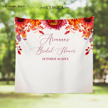 Load image into Gallery viewer, Fall Bridal Shower Backdrop, Fall in Love Engagement Party, Watercolor Fall Leaves, Thanksgiving Banner Printed {Bruna Collection}