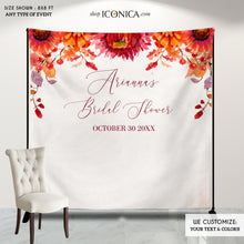 Load image into Gallery viewer, Fall Bridal Shower Backdrop, Fall in Love Engagement Party, Watercolor Fall Leaves, Thanksgiving Banner Printed {Bruna Collection}
