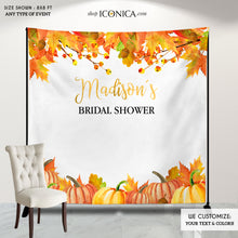 Load image into Gallery viewer, Fall Bridal Shower decor Personalized,Fall Party Backdrop,Thanksgiving Feast Banner, Pumpkin Fall Banner,any text, Printed