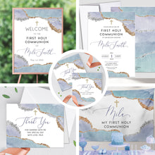 Load image into Gallery viewer, First Communion Invitation Boy or Girl Geode Elegant Invitations, Lilac Watercolor Geode Invitation, Any Religious Event