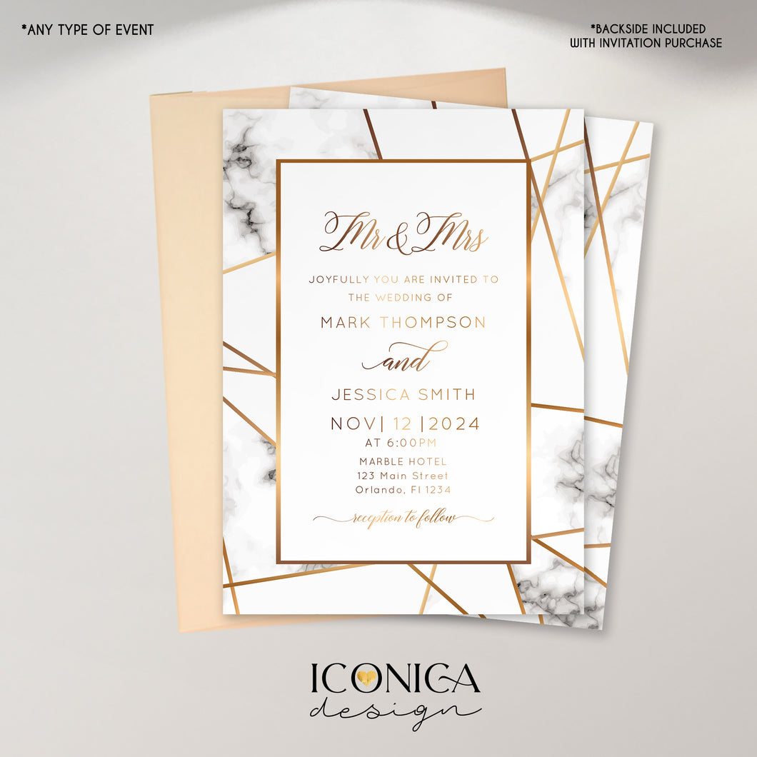 Wedding Invitation Marble Invitation Gold Invitations Printed Cards Aimee - Marble Geometric Collection