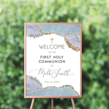 Load image into Gallery viewer, First Communion Invitation Boy or Girl Geode Elegant Invitations, Lilac Watercolor Geode Invitation, Any Religious Event