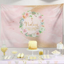 Load image into Gallery viewer, First Communion Invitation Girl Elegant Event Paper Set, Pink Purple Peach Floral and Marbled Design Communion Collection, Any Event