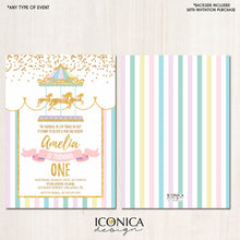Load image into Gallery viewer, Carousel Birthday Invitation, Carousel Invite, Circus Girl Invitation, Any Age, Any Event, Pastel Colors, Printed Or Printable File Ibd0013
