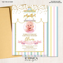 Load image into Gallery viewer, Carousel Birthday Invitation, Carousel Invite, Circus Girl Invitation, Any Age, Any Event, Pastel Colors, Printed Or Printable File Ibd0013