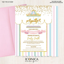 Load image into Gallery viewer, Carousel Invitation, Carousel Christening or Baptism Invite, Circus Girl Invitation, Any Event, Printed Or Printable File ICH0003