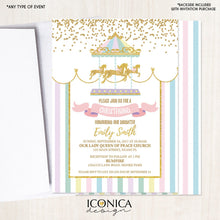 Load image into Gallery viewer, Carousel Invitation, Carousel Christening or Baptism Invite, Circus Girl Invitation, Any Event, Printed Or Printable File ICH0003