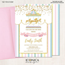 Load image into Gallery viewer, Carousel Baby Shower Invitation, Carousel Invite, Circus Girl Invitation, Any Event, Pastel Colors, Printed Or Printable File