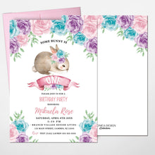 Load image into Gallery viewer, Bunny First Birthday Invitation, Bunny 1st Birthday, Floral Pink Invite, Spring Parties, Some Bunny is ONE, Printed, Elegant Floral Garland easter