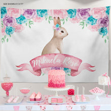 Load image into Gallery viewer, Bunny First Birthday Invitation, Bunny 1st Birthday, Floral Pink Invite, Spring Parties, Some Bunny is ONE, Printed, Elegant Floral Garland easter