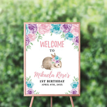 Load image into Gallery viewer, Bunny First Birthday Invitation, Bunny 1st Birthday, Floral Pink Invite, Spring Parties, Some Bunny is ONE, Printed, Elegant Floral Garland easter