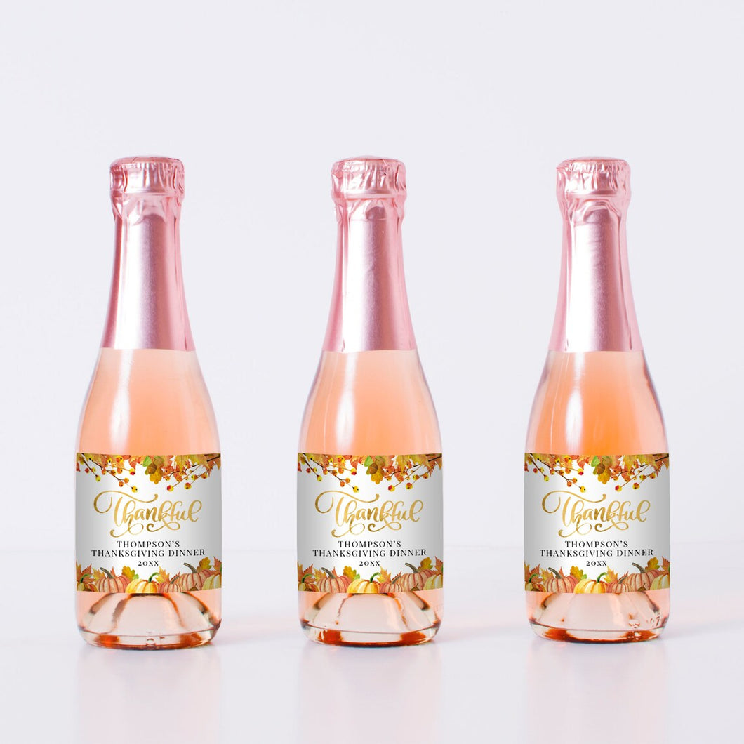 Thanksgiving mini champagne bottle labels, Friendsgiving Mini Champagne Labels Personalized Set of 10, Fall champagne labels for any event