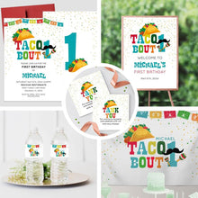 Load image into Gallery viewer, Taco about ONE welcome sign, FIESTA Welcome Sign, FIESTA theme Welcome sign Decor , Let&#39;s fiesta Poster, Cinco de Mayo Welcome Sign
