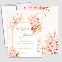 Load image into Gallery viewer, Boho Chic Invitation, boho chic wedding invites, Dried Floral Pink Invite, Boho Bridal Shower Invitations,Pampas theme Wedding Invite