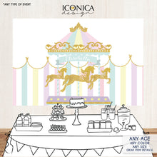 Load image into Gallery viewer, Carousel Twins Baby Shower Party Backdrop Gender Reveal Baby Shower Banner Boy Circus Banner - virtual baby shower