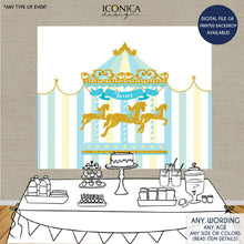 Load image into Gallery viewer, Carousel Twins Baby Shower Party Backdrop Gender Reveal Baby Shower Banner Boy Circus Banner - virtual baby shower