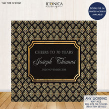 Load image into Gallery viewer, 50th Birthday party Backdrop Damask Print, Milestone Birthday Backdrop, Photo Backdrop,Custom Step And Repeat,Gold Damask, Printed Bbd0030