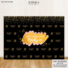 Load image into Gallery viewer, Birthday Photo Booth Backdrop Gold Quinceanera Custom Step & Repeat Backdrop Red Carpet Banner Printed BBD0056