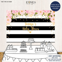 Load image into Gallery viewer, Birthday Floral Party Backdrop, Black And White Stripes, 30 and fabulous, Milestone Birthday Backdrop, 30th Banner, Any Event, Printed BBD0079