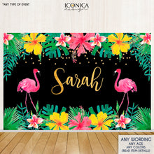 Load image into Gallery viewer, Flamingo Party Backdrop - Tropical Luau Backdrop Summer Parties - Let's Flamingle - Tiki Party Pool Party Printed Or Printable File BAE0020