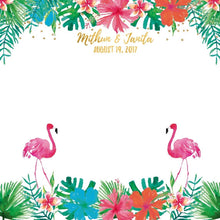 Load image into Gallery viewer, Flamingo Party Backdrop - Tropical Luau Photo Booth Backdrop - Let's Flamingle - Tiki Party Pool Party Printed Or Printable File BAE0007