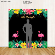 Load image into Gallery viewer, Flamingo Party Backdrop - Tropical Luau Backdrop Summer Parties - Let's Flamingle - Tiki Party Pool Party Printed Or Printable File BAE0020