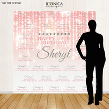 Load image into Gallery viewer, 50th Birthday Backdrop, Step And Repeat Backdrop,Purple bokeh Backdrop, Milestone Birthday Backdrop , Fifty Birthday, Violet Backdrop, Printed BBD0071