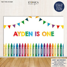 Load image into Gallery viewer, CRAYONS Birthday Party Backdrop, Little Artist Party Banner, Any Age, Art Party Backdrop, Colors Party, Printed Or Printable File, BBD0094