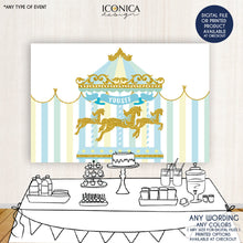 Load image into Gallery viewer, Carousel Twins Baby Shower Party Backdrop Gender Reveal Baby Shower Banner Boy Circus Banner - virtual baby shower