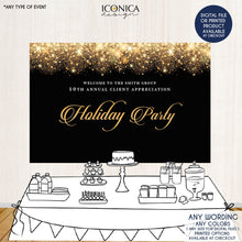 Load image into Gallery viewer, Elegant 60th Birthday Backdrop personalized, Milestone Birthday Backdrop, Corporate Party Backdrop,Black and Gold Party Decor BHO0004