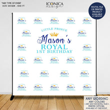 Load image into Gallery viewer, First Birthday Photo Booth Backdrop, Custom Step And Repeat Backdrop, Little Prince, Royal Party, Printed Bbd0008