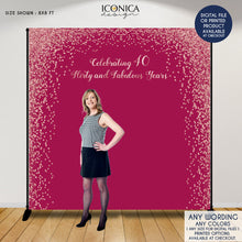 Load image into Gallery viewer, Birthday party Decor, 40th Birthday Photo Booth Backdrop, Milestone Birthday Backdrop Faux Rose Gold backdrop, any age, Printed