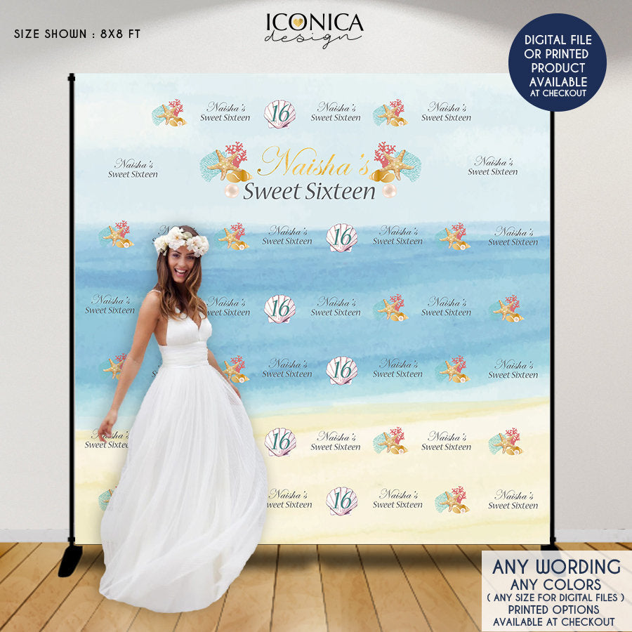 Beach Birthday Party Backdrop, Sweet Sixteen, Sea Backdrop – Iconica Design