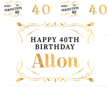 Load image into Gallery viewer, Aged to Perfection 40th Birthday Backdrop, Milestone Birthday Backdrop , Custom Step And Repeat Any Age and color, Personalized birthday Banner BBD0127