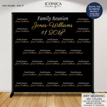 Load image into Gallery viewer, Family Reunion Photo Backdrop, Step and Repeat Backdrop, Black and Gold or any color and wording, Printed BFR0001
