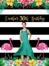 Load image into Gallery viewer, Flamingo Party Backdrop - Tropical Luau Backdrop Summer Parties - Let's Flamingle - Tiki Party Pool Party Printed Or Printable File BAE0020