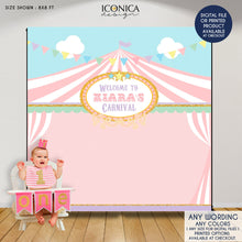 Load image into Gallery viewer, Carousel Party Banner Carnival Banner Girl Pink Circus Party Backdrop Circus First Birthday Banner Pink Gold Mint Bbd0013