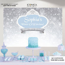 Load image into Gallery viewer, Winter ONEderland Backdrop, Ice Blue And Silver Backdrop,Winter Wonderland Party, Snowflakes, Winter Princess, BBD0146
