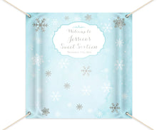Load image into Gallery viewer, Winter Wonderland Sweet Sixteen Party Backdrop, Blue Watercolor Background, Snowflakes, Printed , Free Shipping, BBD0069