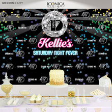 Load image into Gallery viewer, Disco Birthday Party Backdrop, Retro Dance Party, 70s Backdrop Dance Party, Milestone Birthday Backdrop, Night Fever Party Banner, Any age, Printed