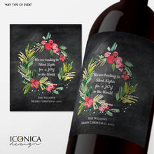 Load image into Gallery viewer, Custom Wine Labels, Champagne Labels,Holiday party Bottle wrappers,personalized beer or wine labels,Festive Wreath,Adult Party Favors WL0001
