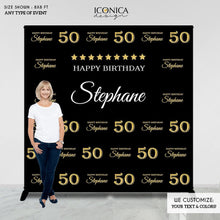 Load image into Gallery viewer, 50 Birthday Photo Booth Backdrop - 50th Birthday Party Backdrop - Photo Booth Backdrop - Milestone Birthday Backdrop - Printed BBD0108