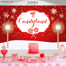 Load image into Gallery viewer, Candyland First Birthday Banner, Candyland Holiday Party Backdrop, Sweet Birthday Party, Peppermint Backdrop, Printed