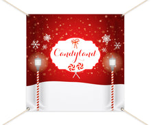 Load image into Gallery viewer, Candyland First Birthday Banner, Candyland Holiday Party Backdrop, Sweet Birthday Party, Peppermint Backdrop, Printed