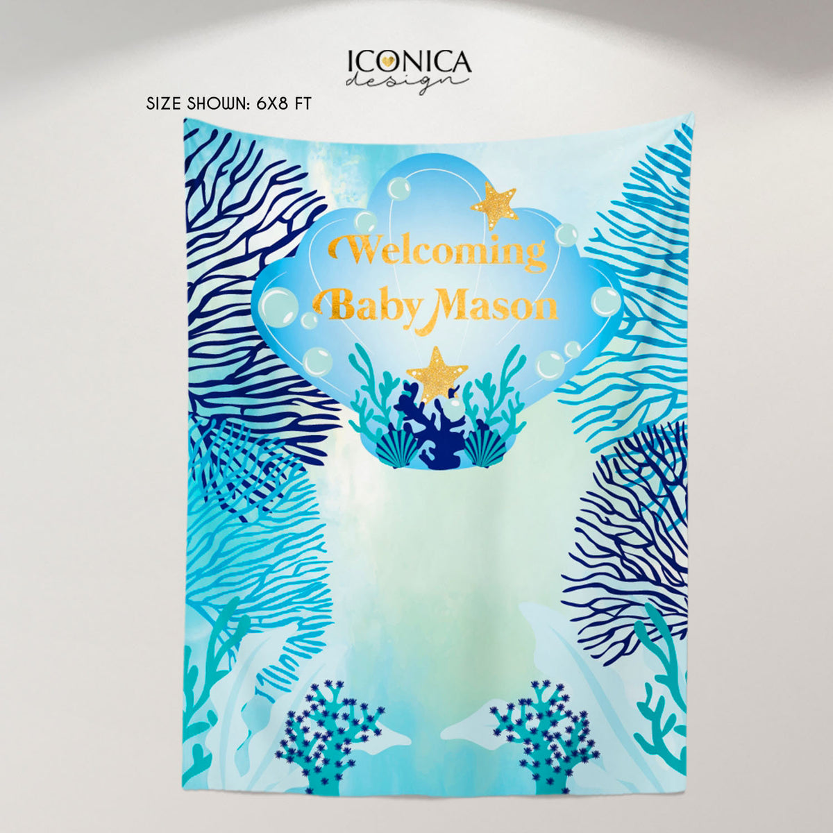 Virtual Baby Shower Under The Sea, Mermaid Tail, Baby Shower Backdrop, –  Iconica Design