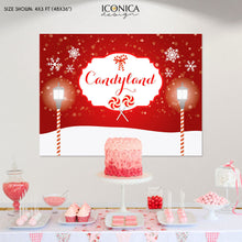 Load image into Gallery viewer, Candyland First Birthday Banner, Candyland Holiday Party Backdrop, Sweet Birthday Party, Peppermint Backdrop, Printed