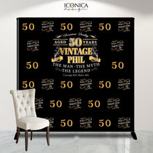 Load image into Gallery viewer, 50th Birthday Backdrop, Aged to Perfection, 55th Birthday, Double Nickel Celebration, Milestone Birthday Backdrop ,any age, Custom Step And Repeat Backdrop, Personalized